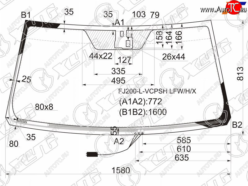 7 599 р. Стекло лобовое (Обогрев щеток Датчик дождя) Toyota Land Cruiser (J200) 07-15  Lexus LX 07-15 XYG FJ200-L-VCPSH LFW/H/X  с доставкой в г. Пермь