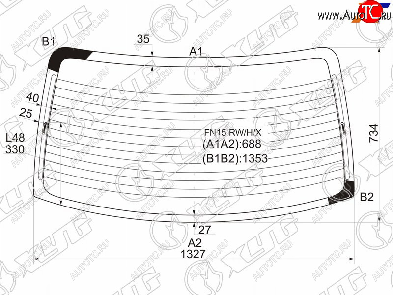 7 549 р. Стекло заднее (Цвет зеленый Обогрев) Nissan Almera 95-00  Sunny 95-99  Pulsar 95-00 XYG FN15 RW/H/X  с доставкой в г. Пермь