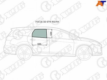 2 789 р. Стекло боковое опускное (Сзади Справа Цвет зеленый) Ford Focus 10-19 XYG FOCUS-III-STW RD/RH  с доставкой в г. Пермь. Увеличить фотографию 1