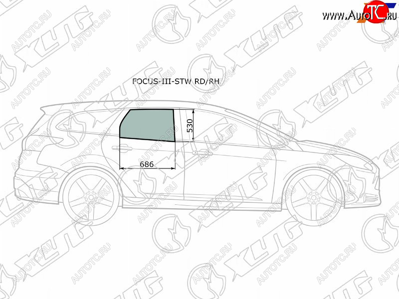 2 789 р. Стекло боковое опускное (Сзади Справа Цвет зеленый) Ford Focus 10-19 XYG FOCUS-III-STW RD/RH  с доставкой в г. Пермь