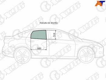 2 599 р. Стекло боковое опускное (Сзади Справа Цвет зеленый) Ford Focus 10-19                               XYG FOCUS-III RD/RH  с доставкой в г. Пермь. Увеличить фотографию 1