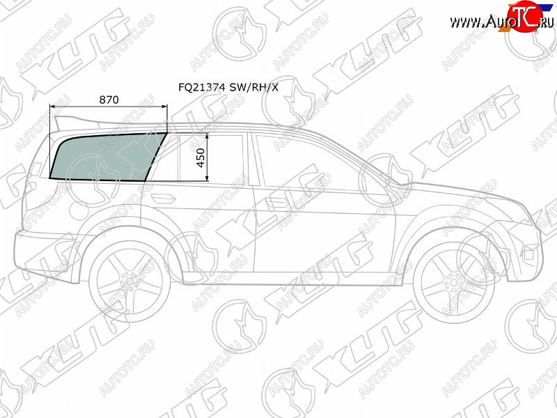 3 999 р. Стекло кузова боковое (не опускное) (Справа Цвет зеленый) Great Wall Hover 05-10  Hover H3 10-16  XYG FQ21374 SW/RH/X  с доставкой в г. Пермь