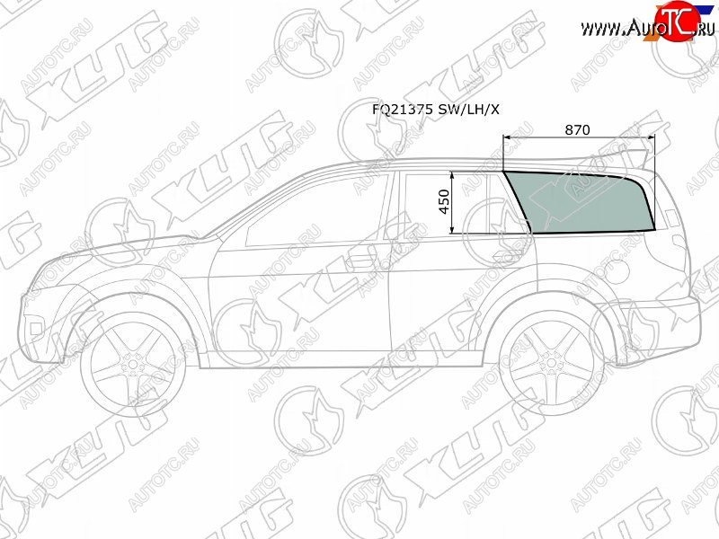 3 999 р. Стекло кузова боковое (не опускное) (Слева Цвет зеленый) Great Wall Hover 05-10  Hover H3 10-16  XYG FQ21375 SW/LH/X  с доставкой в г. Пермь