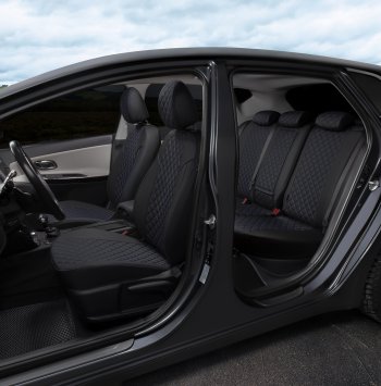 14 249 р. Чехлы сидений (экокожа) Автопилот Ромб  Audi A6  C7 (2010-2018) дорестайлинг, седан, рестайлинг, седан (черный/синяя строчка)  с доставкой в г. Пермь. Увеличить фотографию 7