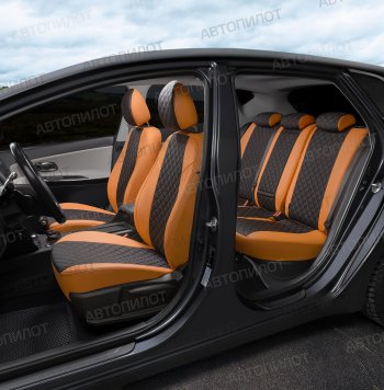 14 249 р. Чехлы сидений (экокожа) Автопилот Ромб  Audi Q5  8R (2008-2017) дорестайлинг, рестайлинг (оранж/черный)  с доставкой в г. Пермь. Увеличить фотографию 8