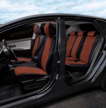 10 249 р. Чехлы сидений (экокожа/алькантара) Автопилот Ромб Chery Bonus (A13) лифтбэк (2011-2016) (черный/темно-коричневый)  с доставкой в г. Пермь. Увеличить фотографию 6