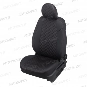 Чехлы сидений (экокожа, сплош.) Автопилот Ромб Honda Civic  ES (2000-2006) седан дорестайлинг, седан рестайлинг (черный/красная строчка)