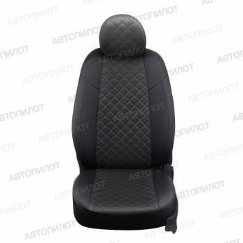 14 449 р. Чехлы на сиденья Алькантара ромб (к.Elegance с подлокот. 40/60 экокожа) Автопилот Skoda Octavia A7 дорестайлинг универсал (2012-2017) (черный/темно-серый)  с доставкой в г. Пермь. Увеличить фотографию 3