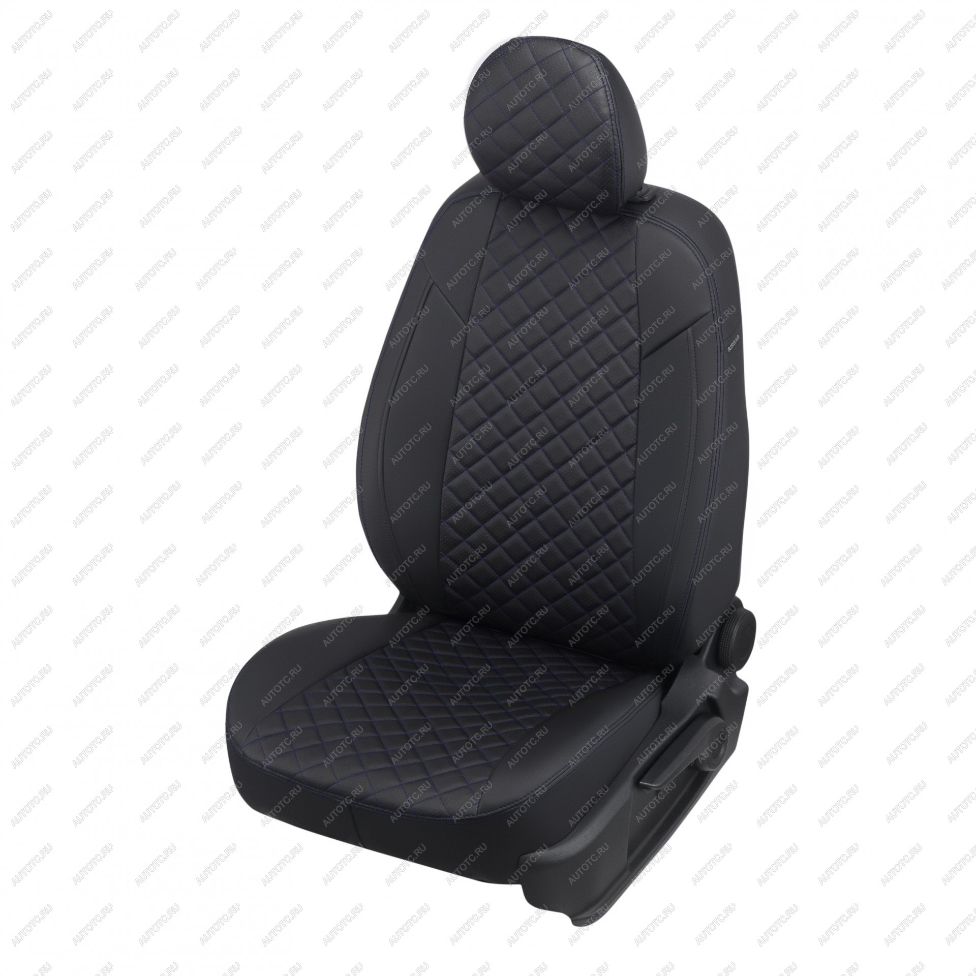 8 749 р. Чехлы на сиденья Ромб (к. Comfort Luxe экокожа) Автопилот  Уаз Патриот  23632 (2016-2025) 2-ой рестайлинг пикап (черный/строчка синяя)  с доставкой в г. Пермь