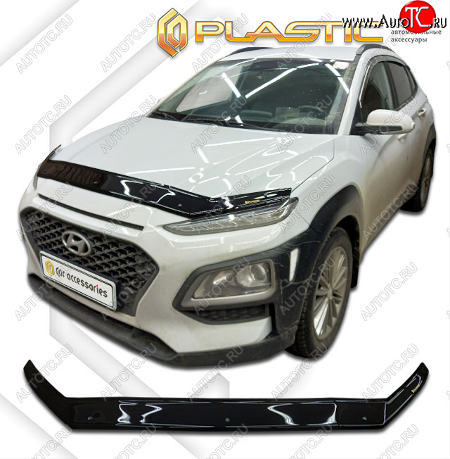 2 159 р. Дефлектор капота CA-Plastic  Hyundai Kona  OS (2017-2021) дорестайлинг (classic черный, без надписи)  с доставкой в г. Пермь