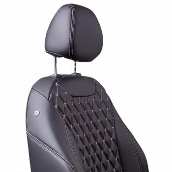 12 649 р.  Комплект чехлов для сидений (РЗСиС 40/60 ЗГ Орегон) БАЙРОН Lord Autofashion  Chevrolet Spark  M300 (2010-2015), Ravon R2 (2016-2025) (черный, вставка черная, строчка бежевая)  с доставкой в г. Пермь. Увеличить фотографию 4