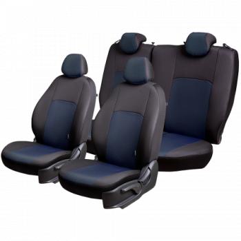 7 599 р. Комплект чехлов для сидений (РЗС 40/60 2П+1Г Жаккард) Дублин Lord Autofashion Hyundai Sonata EF рестайлинг ТагАЗ (2001-2013) (черный, вставка Ёж синяя)  с доставкой в г. Пермь. Увеличить фотографию 5