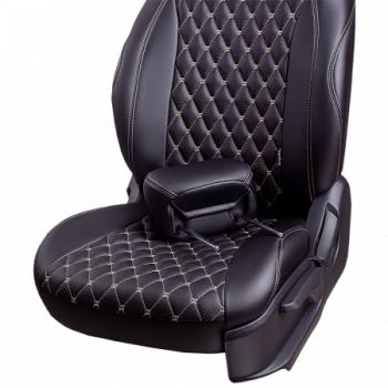 17 449 р. Комплект чехлов для сидений (Орегон) БАЙРОН ст БАЙРОН Lord Autofashion  Subaru Forester  SJ (2012-2019) дорестайлинг, рестайлинг (черный, вставка черная, строчка бежевая)  с доставкой в г. Пермь. Увеличить фотографию 3
