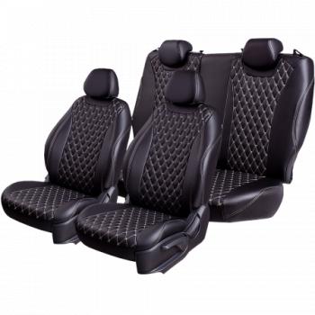 17 449 р. Комплект чехлов для сидений (Орегон) БАЙРОН ст БАЙРОН Lord Autofashion  Subaru Forester  SJ (2012-2019) дорестайлинг, рестайлинг (черный, вставка черная, строчка бежевая)  с доставкой в г. Пермь. Увеличить фотографию 6
