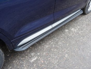Пороги алюминиевые (без пневмоподвески) Slim Line Audi Q5 ( 8R,  FY) (2012-2020) рестайлинг, дорестайлинг (черные)