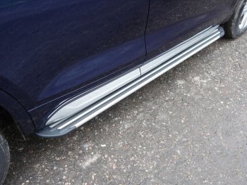 Пороги алюминиевые (без пневмоподвески) Slim Line Audi Q5 ( 8R,  FY) (2012-2020) рестайлинг, дорестайлинг (Серебро)