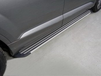 Пороги алюминиевые Slim Line Audi Q7  4M (2015-2020) дорестайлинг (Серебро)