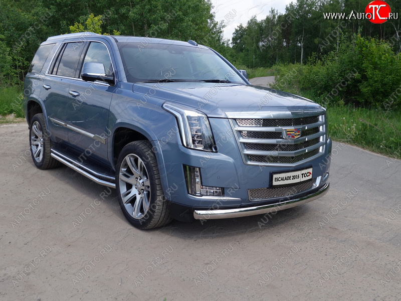 26 999 р. Защита переднего бампера нижняя овальная 75*42 мм ТСС Тюнинг  Cadillac Escalade  GMTK2 джип 5 дв. (2015-2020) короткая база (нержавейка)  с доставкой в г. Пермь
