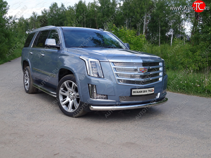 23 549 р. Защита переднего бампера нижняя 76,1 мм ТСС Тюнинг  Cadillac Escalade  GMTK2 джип 5 дв. (2015-2020) короткая база (нержавейка)  с доставкой в г. Пермь