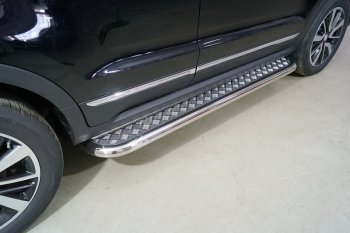 Пороги с площадкой 60,3 мм ТСС Тюнинг Changan CS55 рестайлинг (2018-2025) (серый)