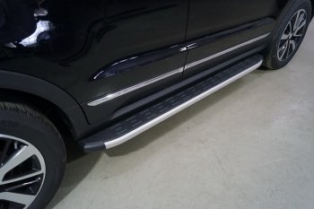 Пороги алюминиевые с пластиковой накладкой ТСС Тюнинг Changan CS55 (2017-2025) дорестайлинг, рестайлинг (серые)