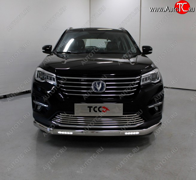 37 999 р. Защита передняя нижняя овальная с ДХО 75х42 мм ТСС Тюнинг Changan CS75 1-ый рестайлинг (2018-2022) (нержавейка)  с доставкой в г. Пермь