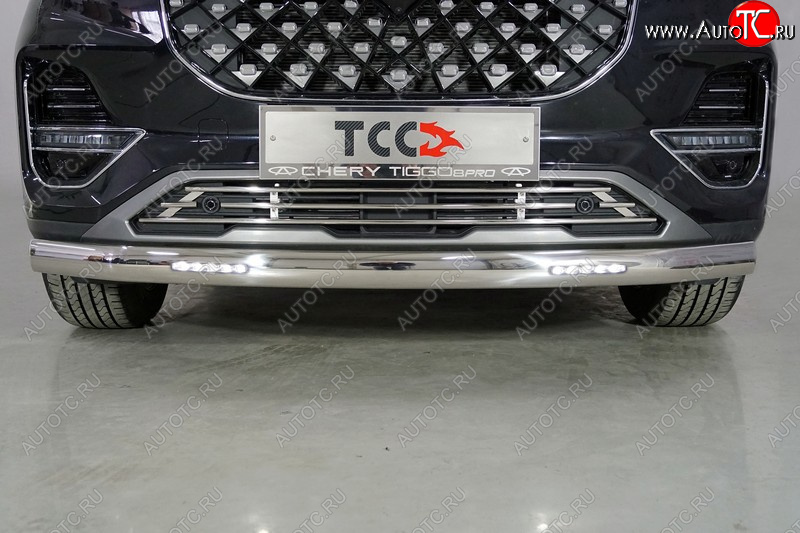 39 999 р. Защита переднего бампера овальная с ДХО 75х42 мм ТСС Тюнинг  Chery Tiggo 8 PRO (2021-2025) (нержавейка)  с доставкой в г. Пермь