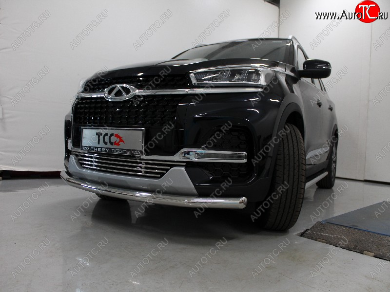 20 749 р. Защита переднего бампера нижняя d60,3 мм ТСС Тюнинг  Chery Tiggo 8 ( (T18),  1 T18) (2018-2023) дорестайлинг, рестайлинг (нержавейка)  с доставкой в г. Пермь