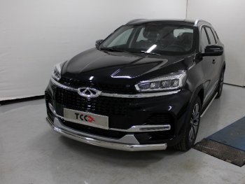 Защита переднего бампера нижняя овальная 75х42 мм ТСС Тюнинг Chery Tiggo 8  (T18) (2018-2025) дорестайлинг, рестайлинг (нержавейка)