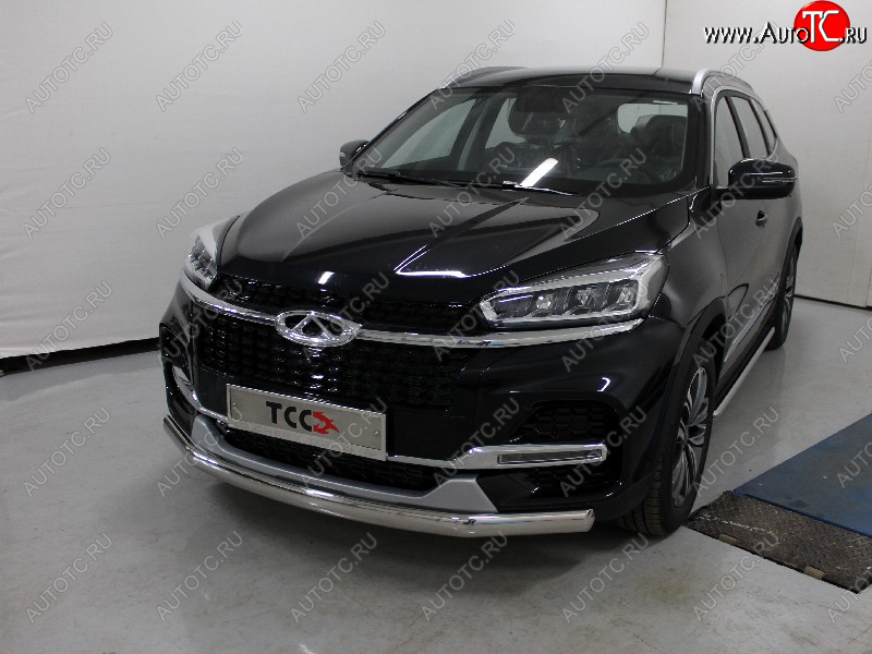 23 899 р. Защита переднего бампера нижняя овальная 75х42 мм ТСС Тюнинг  Chery Tiggo 8 ( (T18),  1 T18) (2018-2023) дорестайлинг, рестайлинг (нержавейка)  с доставкой в г. Пермь