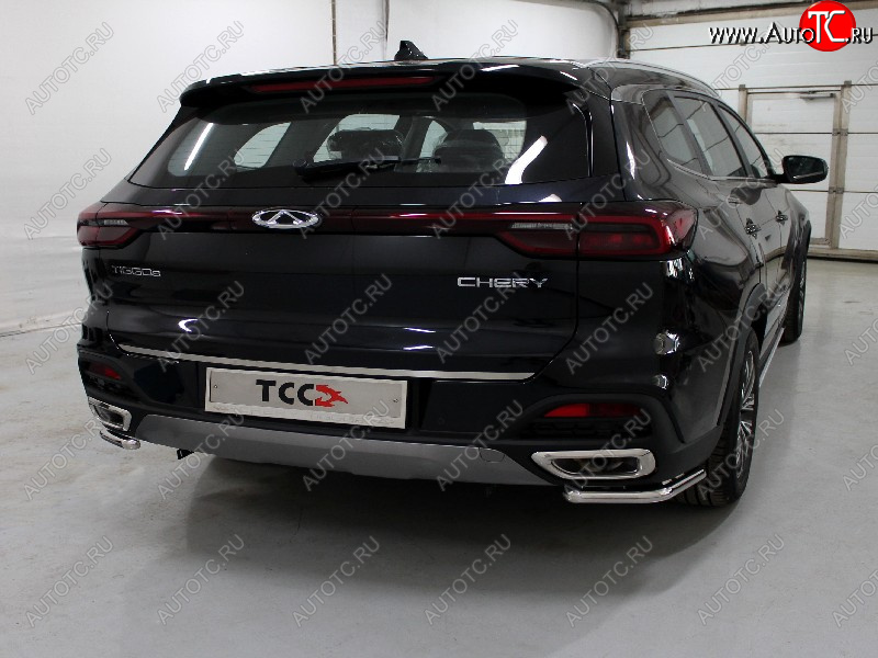12 699 р. Защита заднего бампера (уголки, d42,4 мм) TCC Chery Tiggo 8 1 T18 рестайлинг (2019-2023)  с доставкой в г. Пермь