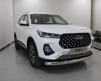 Защита переднего бампера нижняя овальная 75х42 мм ТСС Тюнинг Chery Tiggo 7 PRO (2019-2025) (нержавейка)