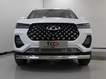 Защита переднего бампера овальная с ДХО 75х42 мм ТСС Тюнинг Chery Tiggo 7 PRO (2019-2025) (нержавейка)