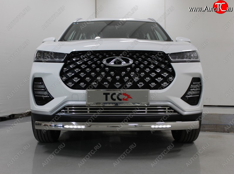 39 999 р. Защита переднего бампера овальная с ДХО 75х42 мм ТСС Тюнинг  Chery Tiggo 7 PRO (2019-2025) (нержавейка)  с доставкой в г. Пермь