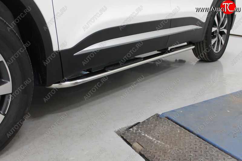 34 749 р. Пороги овальные гнутые с накладкой 75х42 мм ТСС Тюнинг  Chery Tiggo 7 PRO (2019-2025) (серые)  с доставкой в г. Пермь