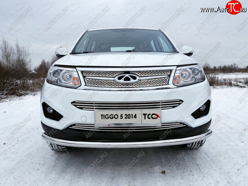 4 299 р. Нижняя декоративная вставка в бампер ТСС Тюнинг  Chery Tiggo 5  (T21) (2014-2017) дорестайлинг (d 12 мм)  с доставкой в г. Пермь