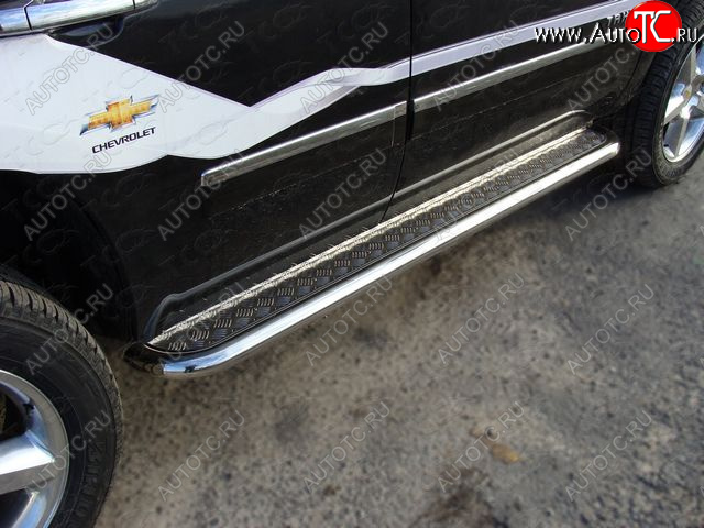 36 999 р. Пороги с площадкой 60,3 мм ТСС Тюнинг Chevrolet Tahoe GMT900 5 дв. (2006-2013) (серые)  с доставкой в г. Пермь