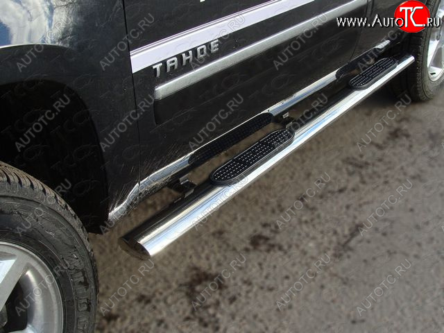 43 949 р. Пороги овальные с накладкой 120x60 мм ТСС Тюнинг  Chevrolet Tahoe  GMT900 (2006-2013) 5 дв. (серые)  с доставкой в г. Пермь