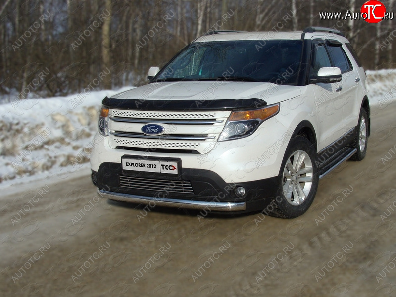 20 699 р. Защита переднего бампера кенгурин 75*42 мм ТСС Тюнинг Ford Explorer U502 дорестайлинг (2010-2016) (нержавейка)  с доставкой в г. Пермь
