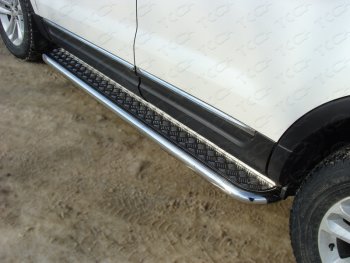 Пороги с площадкой 60,3 мм ТСС Тюнинг Ford Explorer  U502 (2010-2016) дорестайлинг (серые)