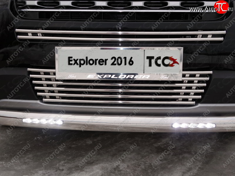 7 349 р. Декоративная вставка переднего бампера ТСС Тюнинг  Ford Explorer  U502 (2015-2018) 1-ый рестайлинг, 5 дв. (d 16 мм)  с доставкой в г. Пермь