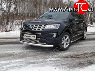 21 999 р. Защита передняя нижняя овальная короткая 75х42 мм ТСС Тюнинг  Ford Explorer  U502 (2015-2018) 1-ый рестайлинг, 5 дв. (нержавейка)  с доставкой в г. Пермь