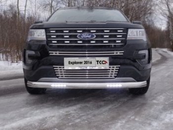 Защита передняя нижняя овальная короткая с ДХО 75х42 мм ТСС Тюнинг Ford Explorer  U502 (2015-2018) 1-ый рестайлинг, 5 дв. (нержавейка)