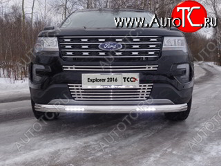 41 999 р. Защита передняя нижняя овальная короткая с ДХО 75х42 мм ТСС Тюнинг  Ford Explorer  U502 (2015-2018) 1-ый рестайлинг, 5 дв. (нержавейка)  с доставкой в г. Пермь
