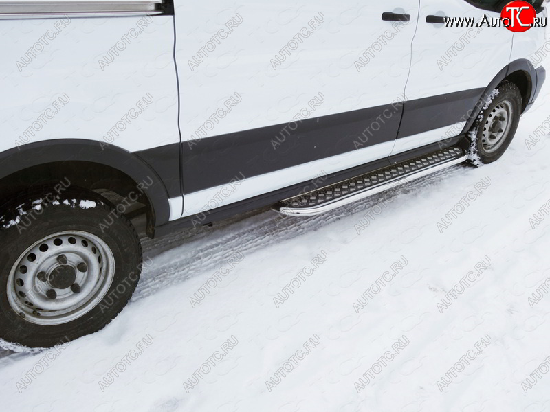 20 849 р. Левый порог с площадкой укороченный d 42,4 мм ТСС Тюнинг Ford Transit цельнометаллический фургон (2014-2022) (серые)  с доставкой в г. Пермь