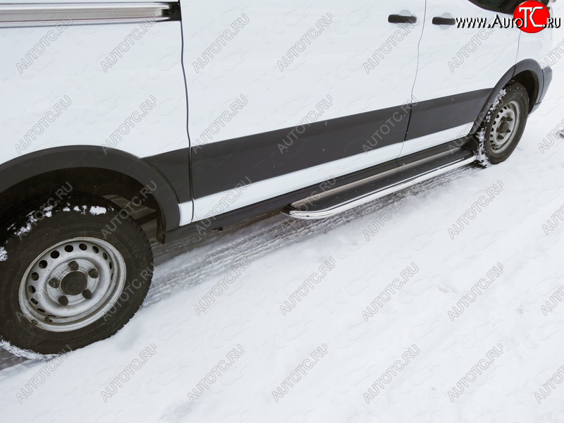 25 499 р. Левый порог с площадкой (укороченный)42,4 мм ТСС Тюнинг  Ford Transit (2014-2022) цельнометаллический фургон (нержавеющий лист)  с доставкой в г. Пермь