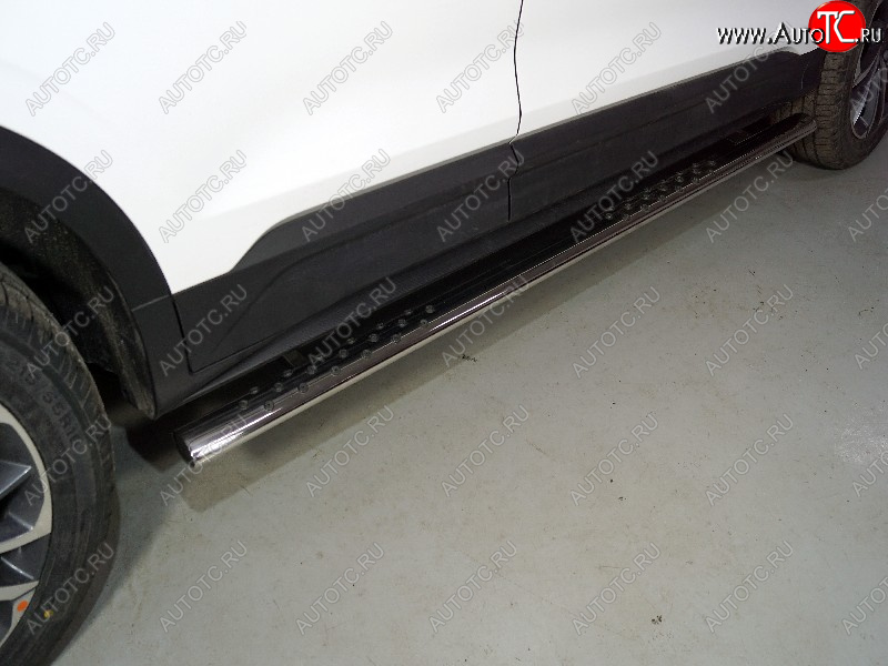 33 999 р. Пороги овальные с проступью 75х42 мм ТСС Тюнинг  Geely Coolray  SX11 (2018-2023) дорестайлинг (серые)  с доставкой в г. Пермь