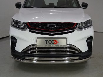 Защита переднего бампера нижняя двойная 60,3*42,4 мм ТСС Тюнинг Geely Coolray  SX11 (2018-2023) дорестайлинг (нержавейка)