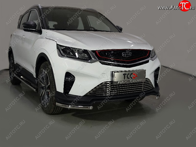 6 649 р. Защита переднего бампера уголки 42,4 мм ТСС тюнинг  Geely Coolray  SX11 (2018-2023) дорестайлинг (нержавейка)  с доставкой в г. Пермь