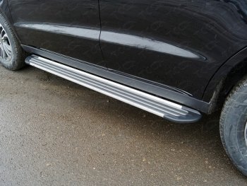 Пороги алюминиевые Slim Line ТСС Тюнинг Geely Emgrand X7 (2019-2021) 2-ой рестайлинг (Silver)